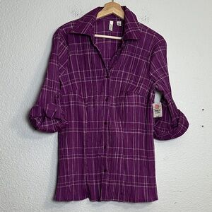 St. John’s Bay Women’s Size XLarge Purple Button Down Top‎ NWT Gauzy Cabincore